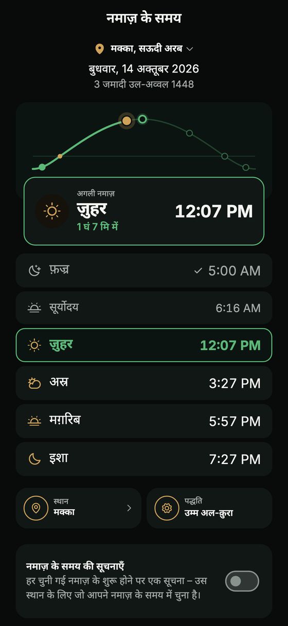 दिन के चाप के साथ नमाज़ के समय