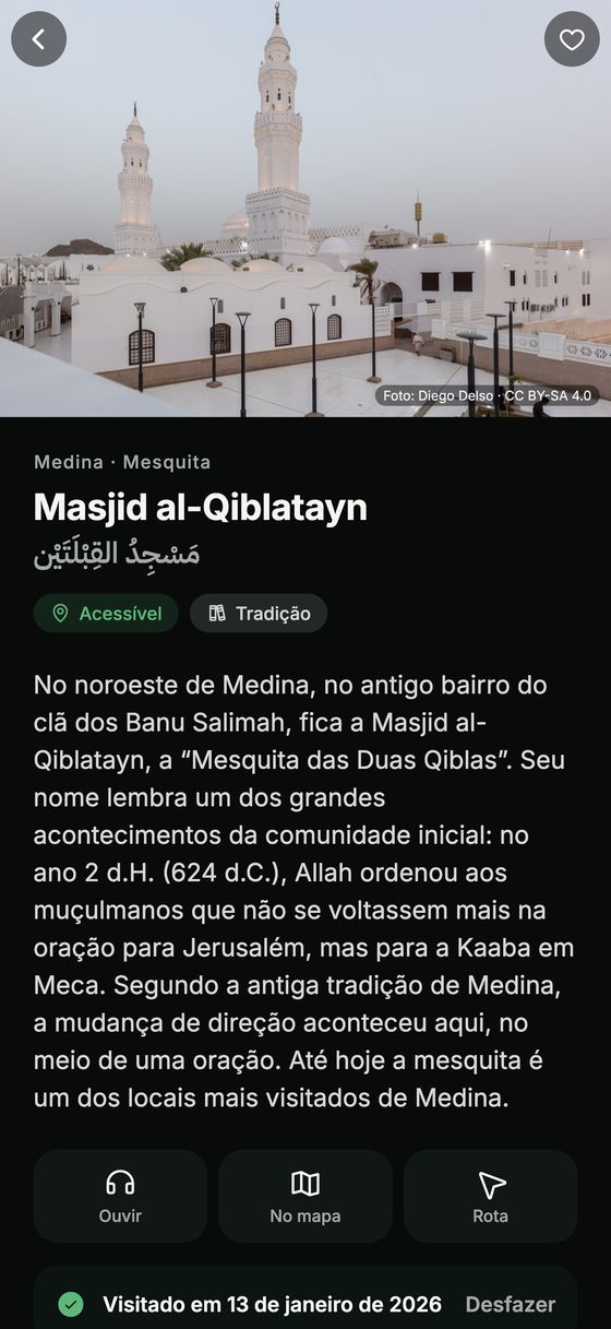 Página de um lugar com foto, história e fontes