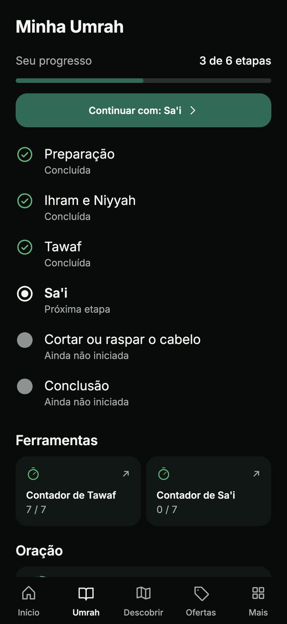 Visão geral das etapas da Umrah