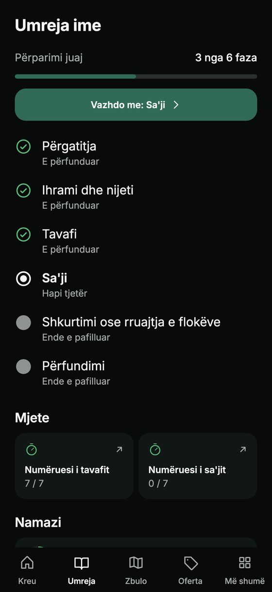 Përmbledhje e fazave të Umres
